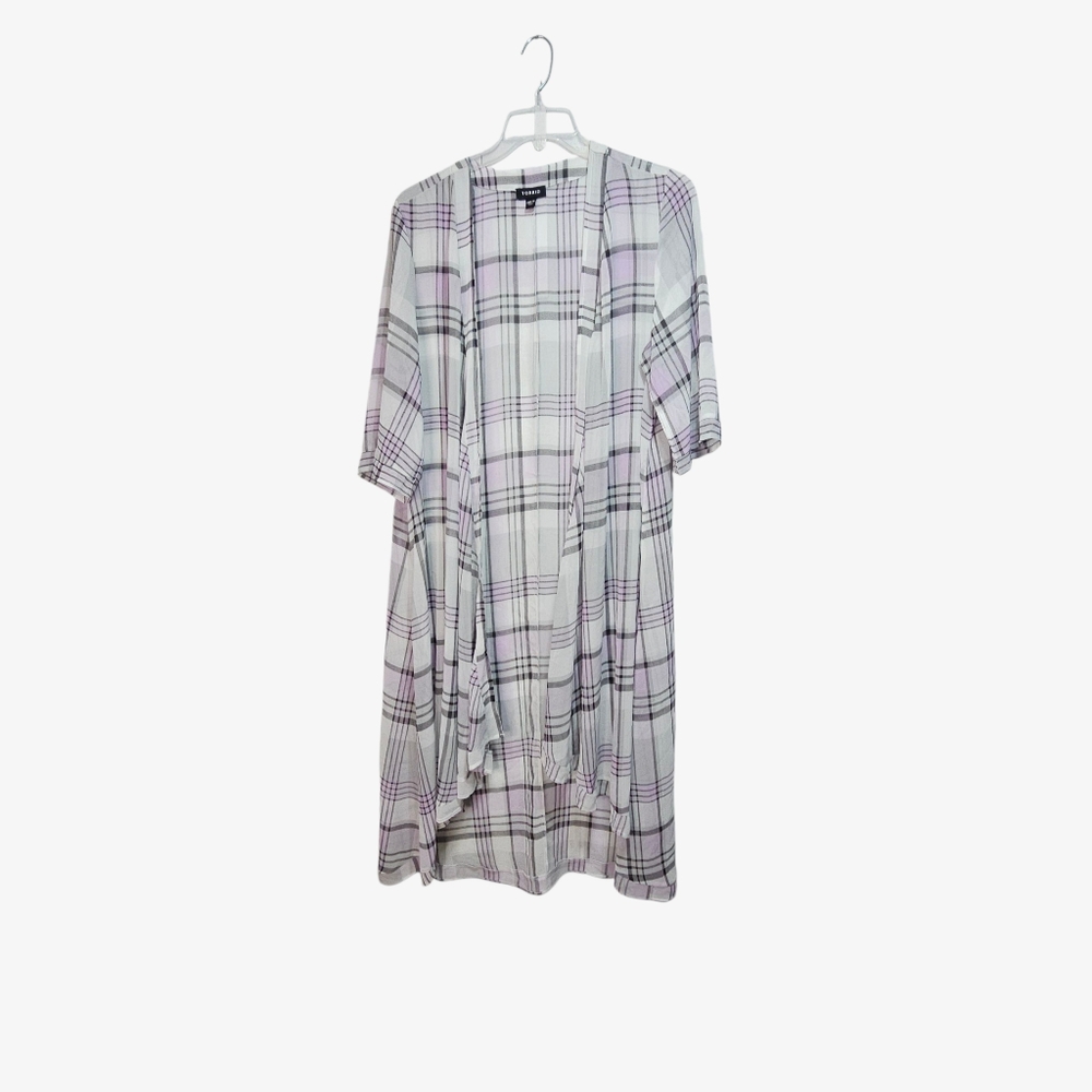 Torrid Chiffon Maxi High Low Kimono Duster Women’s Plus Size 00/0 Plaid Sheer. - Picture 3 of 8